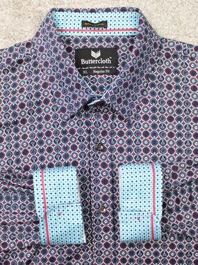 Buttercloth Shirt Men XL Red/Blue Robert Herjavec Collection AOP Regular Fit L/S